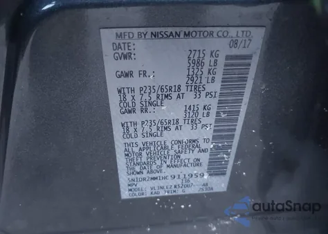 2017 Nissan Pathfinder Sv from USA, damaged, VIN 5N1DR2MM1HC911959